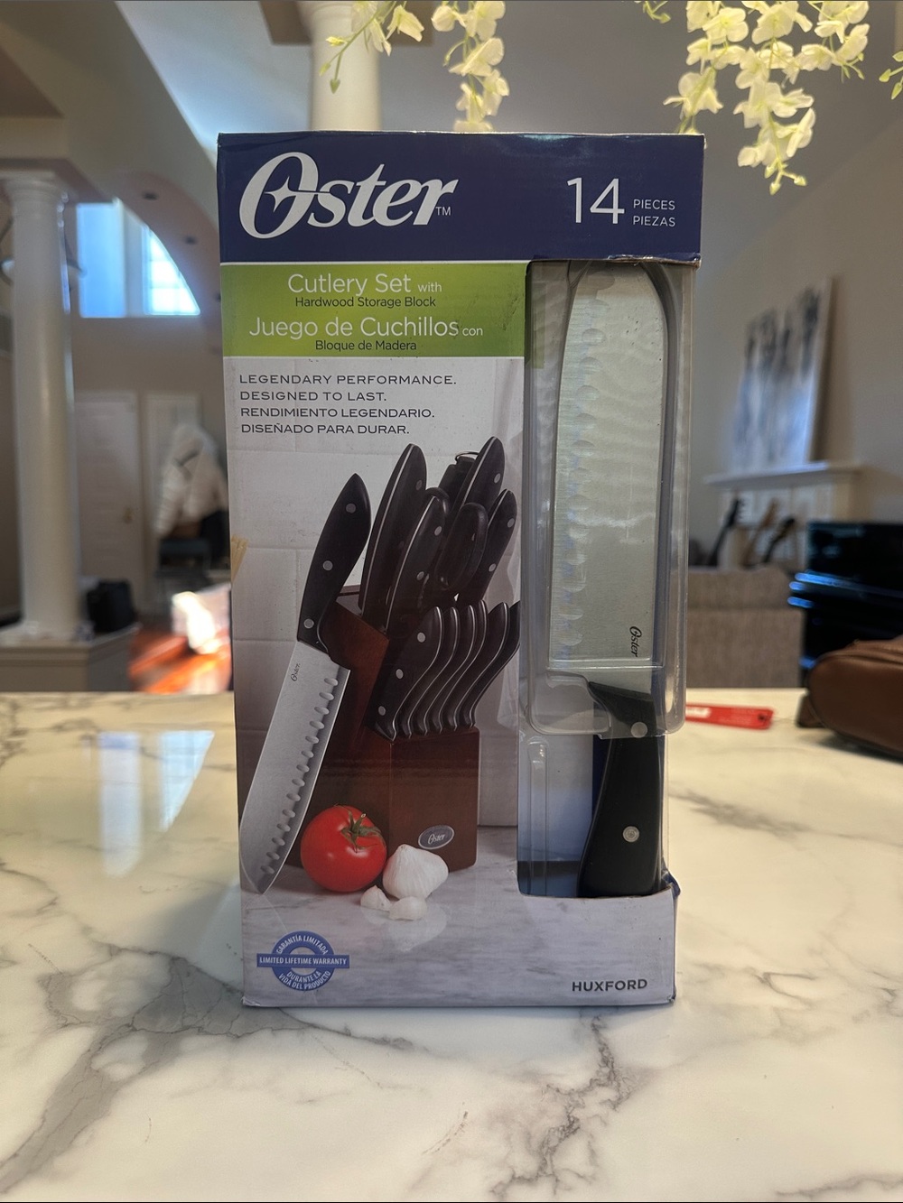 Oster 14-Piece Cutlery Set with Black Handles and Wood Block